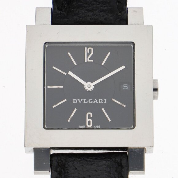 WATCH BVLGARI SQ27SLD Quadlard black SS/leather QZ - Picture 1 of 7